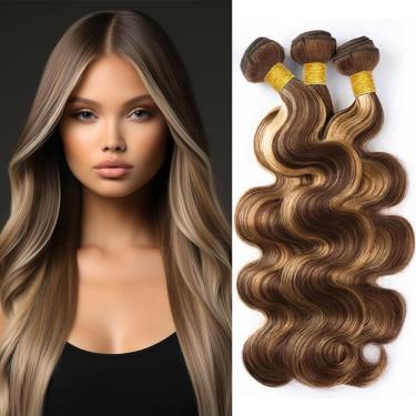 Imagem de Extensões de cabelo QEUOPE Highlight Brown/Blonde Body Wave 3 Bundles