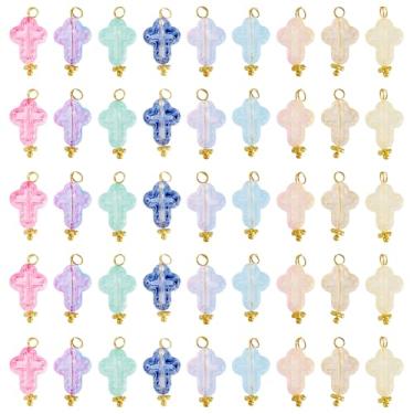 Imagem de Cheriswelry Pingentes de cruz de estrela de acrílico pingentes de plástico com laços de latão de folha dourada para pulseira, colar, brinco, chaveiro, fabricação de joias, Vidro, Sem Pedra Preciosa
