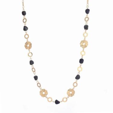 Imagem de Dazylleco Colares longos de ouro para mulheres, colar de ouro delicado com contas de pedra natural, presentes de dia das mães, bijuteria de ouro boho para mulheres, Pedra, Sem Pedra Preciosa