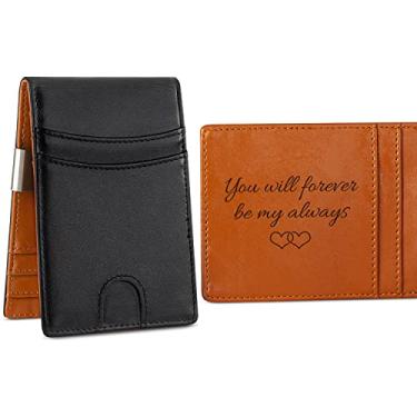 Imagem de kullder Carteiras masculinas gravadas, carteira fina personalizada com clipe para dinheiro, bloqueio RFID, porta-cartão de crédito dobrável para homens, Huaband, namorado, pai, filho, presente para