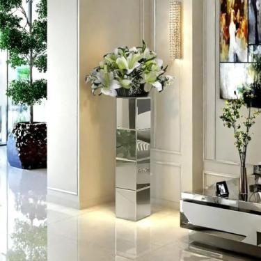 Imagem de Vaso de chão de 71 cm de altura, vasos prateados espelhados, vaso de flores grande para decoração de casa, vidro espelhado decorativo moderno para sala de estar, escritório, centro de mesa (quadrado