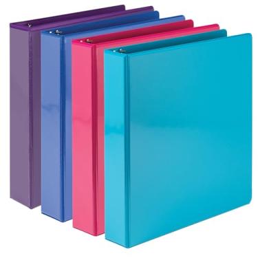 Imagem de Samsill Fichário durável de 3,8 cm, feito nos EUA, fichário de anel D, fichário personalizável com visualização clara, sortido de moda, pacote com 4, cada um comporta 350 páginas