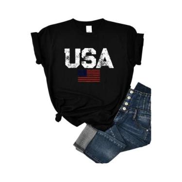 Imagem de Camiseta Feminina Verão - Estilo Hip Hop com Estampa de Bandeira Ameri