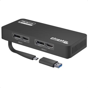 Imagem de Adaptador Plugable 4K DisplayPort e HDMI de monitor duplo para USB 3.0 e USB-C, compatível com Windows