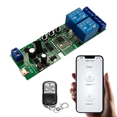 Imagem de Jane Eyre Tuya Smart ZigBee Relé inteligente de 2 canais com controle remoto RF 433 USB5V DC7-32V interruptor instantâneo/autobloqueio para uso com Alexa Google Home (requer hub Zigbee)