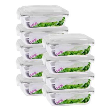 Imagem de Kit 9 Pote de Vidro 640ml Marmita Tampa Hermética 4 Travas - Casa Lind