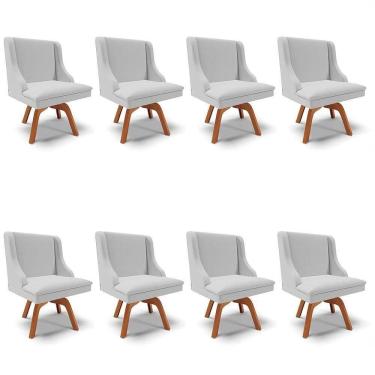 Imagem de Kit 8 Cadeiras Estofadas Giratória Para Sala De Jantar Lia Linho Cinza - Ibiza