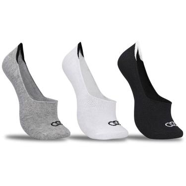 Imagem de Meia Olympikus Cano Ultra Invisivel Branco/Cinza/Preto - 3 Pares