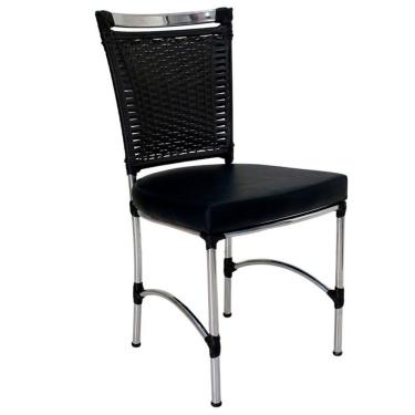 Imagem de Cadeira Em Alumínio E Fibra Sintética Jk Cozinha Edícula Preto E Courino Náutico Preto
