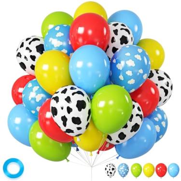 Imagem de Toy Style Story Balloons, 12 Inch Red Yellow Blue balloons With Cow Print Sky Blue Cloud Balloons, Light Blue Lime Green Balloons for Toy Inspired Story Birthday Decorations Boys Girls Party Decor