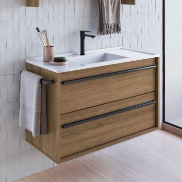 Imagem de Gabinete De Banheiro Suspenso 80cm Com 1 Toalheiro 1 Porta 1 Gaveta Bh8030 Com Lavatorio Mel