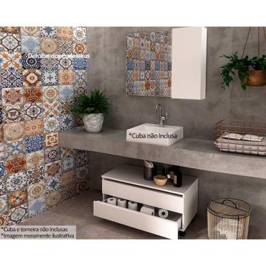 Imagem de Conjunto De Banheiro Balcão C- Rodizios Bn3603 S- Cuba 80cm E Armário C- Espelho Bn3602 Branco - Tecno Mobili