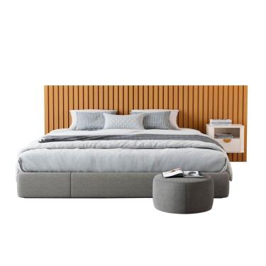 Imagem de Cabeceira Ripada Maracá King Com 1 Mesa De Cabeceira Curva Buriti Offwhite