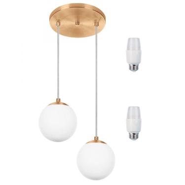 Imagem de Pendentes Duplo Orby Bolinha New Cobre + Lampada 3000k