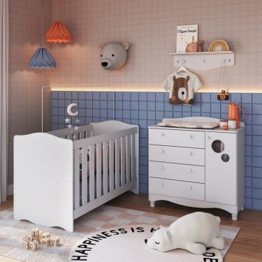 Imagem de Conjunto Quarto De Bebê 1 Berço 1 Colchão 1 Cômoda Trocador 1 Prateleira Branco