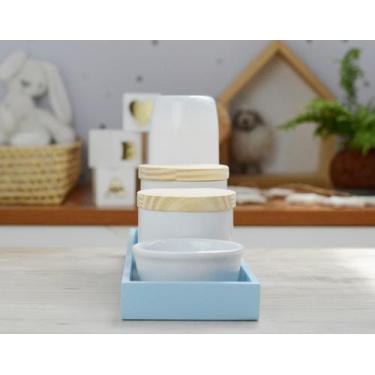 Imagem de Kit Higiene Bebê Porcelanas K013 Bandeja MDF Tampas Pinus Quarto Menin