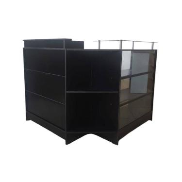 Imagem de Balcão Caixa + Expositor Vidro 100% Mdf Preto Desmontado - Suprema Móveis