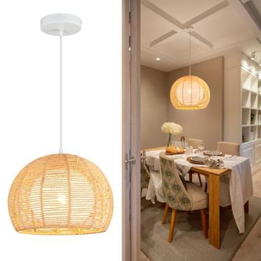 Imagem de ZVXREZLD Luminárias Pendentes De Vime Estilo Fazenda 14", Lustre Grande Boho, Lustres Tecidos À Mão Para Sala Jantar, Rústicas Suspensas Cozinha, Ilha E Quarto
