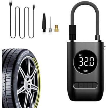 Imagem de Compressor de ar portátil mini com inflador de pneu, bateria recarregável de 4000 mAh, bomba sem fio 150 PSI, luz de emergência LED e calibrador para carro, bicicleta, motocicleta e bola