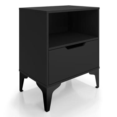 Imagem de Mesa de Cabeceira com 1 Gaveta Corrediça Telescópica Nicho Base de Aço Industrial - LH Móveis (Preto/Pé Preto)