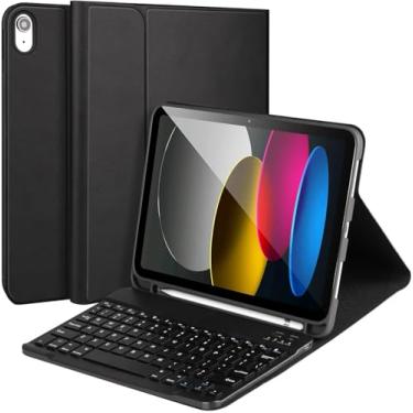 Imagem de para iPad 11/10 geração caixa com teclado, caixa de teclado Bluetooth desmontável para iPad A16 2025 11 polegadas / 10 geração 2022 10.9 '',Sem caneta (Preto)