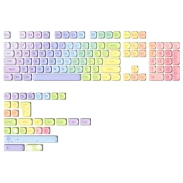 Imagem de YUNZII Teclas MOA de 140 teclas, conjunto de teclas personalizadas PBT de sublimação de tinta para perfil MOA, teclado fofo arco-íris doce para teclado mecânico de jogos MX Switches (arco-íris)