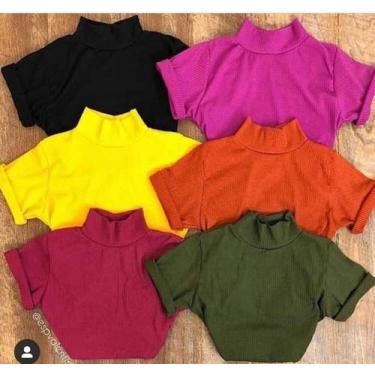 Imagem de blusa cropped feminino gola alta manga curta moda blogueira - moda fil
