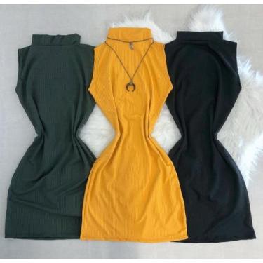 Imagem de Vestido feminino gola alta cavado curto menina - filo modas, Mostarda,