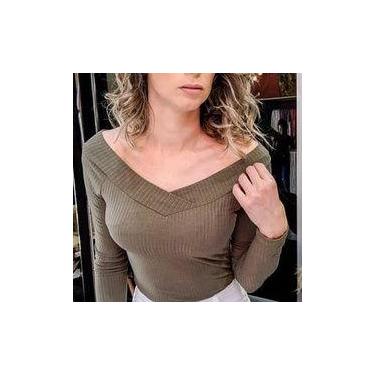 Imagem de Blusa feminina malha canelada manga longa ombro a ombro - Filó Modas, 