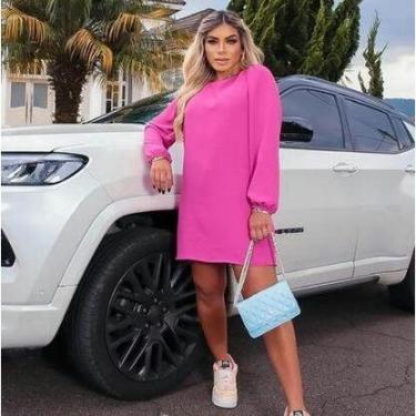Imagem de Vestido macaquinho feminino soltinho manga longa - Filó Modas, m, Fucs