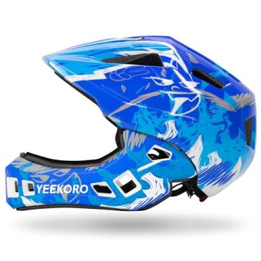 Imagem de YEEKORO Capacete De Bicicleta Infantil Com Proteção Queixo, Ajustável E Removível, Para Meninos Meninas, Ciclismo, Skate, Scooter, Equipamento Proteção, Tamanho 20,5-22"