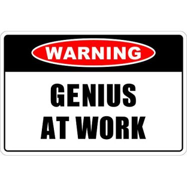 Imagem de Warning Genius At Work 20.3 cm x 30.5 cm Placa de metal novidade alumínio NS 183