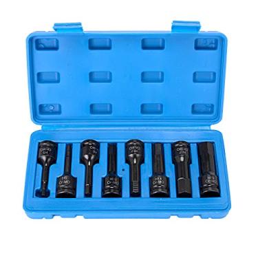 Imagem de Conjunto de soquete HELAKLS de 3/8" Drive Allen Hex Bits, métrico 4-12MM 7 peças Cr-Mo uma peça estrutura impacto soquete mão ferramentas para homem, Preto, Hex 5-19mm 1/2 DRIVE 8-Piece