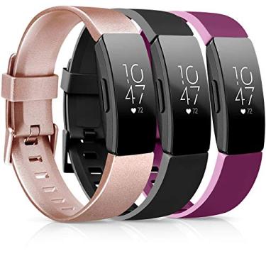 Imagem de [Pacote com 3] Pulseiras de TPU macias compatíveis com Fitbit Inspire HR/Fitbit Inspire/Fitbit Ace 2 pulseiras esportivas à prova d'água para Fitbit Inspire HR Fitness Tracker, 03# Rose gold/Black/Sangria, Small