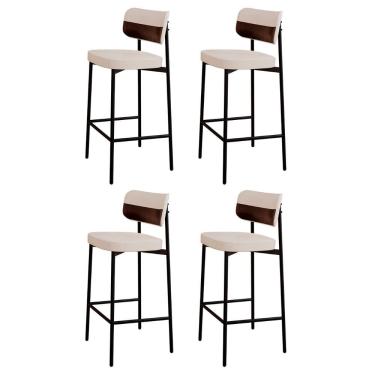 Imagem de Banqueta Alta Bar Estofada Kit 4 Ella M25 Linho Palha-café - Mpozenato