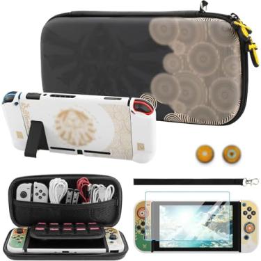 Imagem de FUNDIARY Estojo De Transporte De Viagem Preto Para Nintendo Switch Com Design Zelda, Acessórios Tear Of The Kingdom Com Bolsa De Armazenamento Fina, Capa Protetora De Pc Rígido, Protetor De Tela, Al