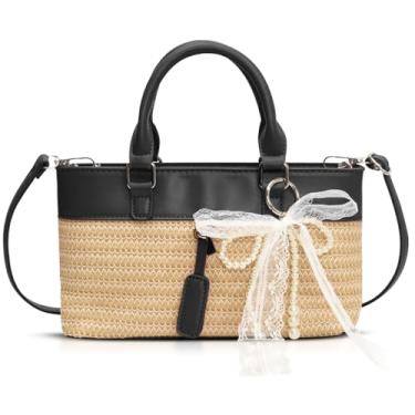 Imagem de QTKJ Bolsa de praia de palha para mulheres, sacola de grande capacidade, bolsa de mão para férias, viagens, uso diário (estilos 524