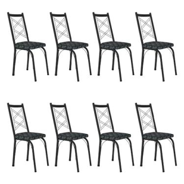 Imagem de Kit 8 Cadeiras de Cozinha Delaware Estampado Mosaico Silver Pés de Ferro Preto - Pallazio