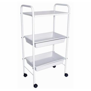 Imagem de Carrinho Auxiliar Mesa 1 Prateleira + 2 Bandejas Branco Top - Salus Br