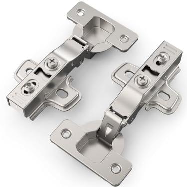 Imagem de Chibery Pacote com 2 dobradiças de armário sem moldura ocultas com sobreposição completa, níquel acetinado, 105°, parada à vontade 45-105 graus, fechamento automático, ajuste 3D, encaixe, aço