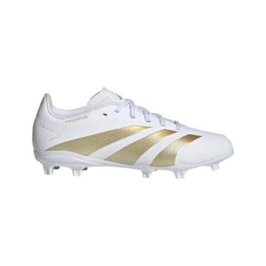 Imagem de adidas Tênis unissex infantil League Predator Firm Ground, Branco/dourado metálico/bege arenoso metálico, 11 Little Kid