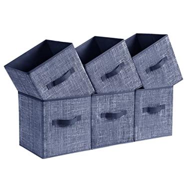 Imagem de Cubo de armazenamento SONGMICS, 28 cm, caixa de tecido não woven com alças duplas, conjunto de 6, organizador de armário para prateleiras, dobrável, para roupas, azul (misty blue), UROB026I01