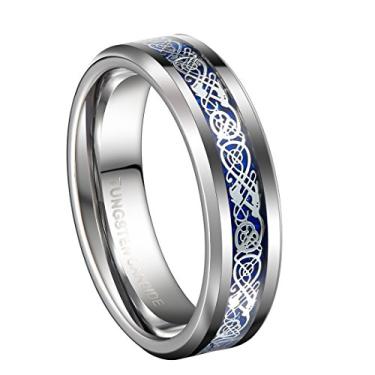 Imagem de Aliança de casamento celta de tungstênio prata exclusiva de 6 mm para mulheres com anel de noivado de fibra de carbono azul ajuste confortável, Carboneto de tungstênio, Sem pedra preciosa