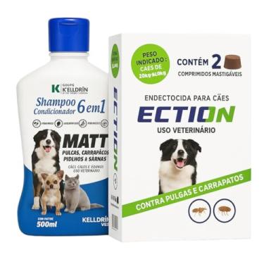 Imagem de Kit Antipulgas e Carrapatos Ection + Shampoo Matt 6 em 1 Kelldrin para Cães e Gatos (Cães 20-40kg)