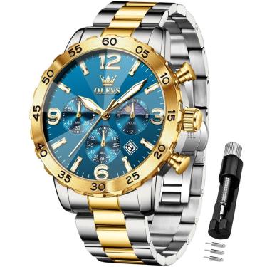 Imagem de Relógio OLEVS Blue Chronograph Luxury Dress para homens em aço inoxidável