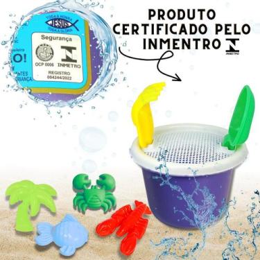 Imagem de Baldinho de Praia Roxo Infantil Completo Brinquedo Com Moldes Forminha