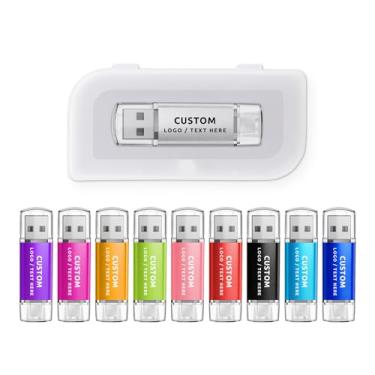 Imagem de Pen drive USB OTG personalizado, pacote com 100 unidades de pen drive de memória USB duplo, ideal para negócios, educação, corporações, fotografia e estúdios de música (2 GB, com caixa de plástico)