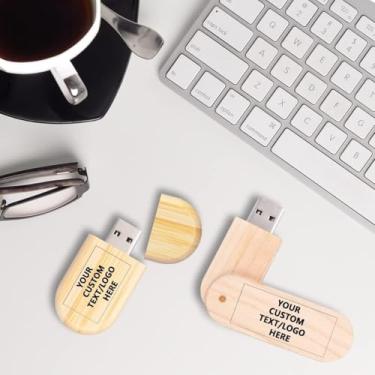 Imagem de Pen drive USB personalizado, pacote com 50 canetas de madeira personalizadas, pen drive USB 2.0, ideal para eventos de negócios, presentes corporativos, brindes promocionais (128 GB, sem caixa)