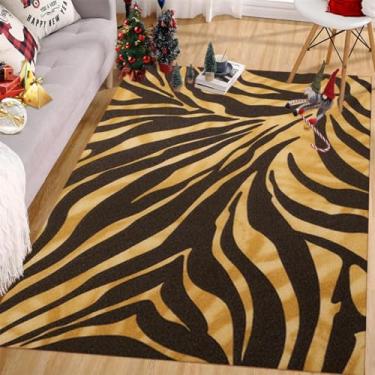 Imagem de ESSMOKO Tapete de sala de estar tapete nórdico simples com leopardo e caxemira artificial, para mesinha de cabeceira, lavável e fácil de cuidar, riscas A-90 * 150 cm