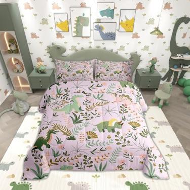 Imagem de Castle Fairy Kawaii, conjunto de edredom infantil, tamanho king, fofo, rosa, verde, dinossauro, reversível, todas as estações, desenho animado, vida selvagem, folhas florais e plantas, edredom de
